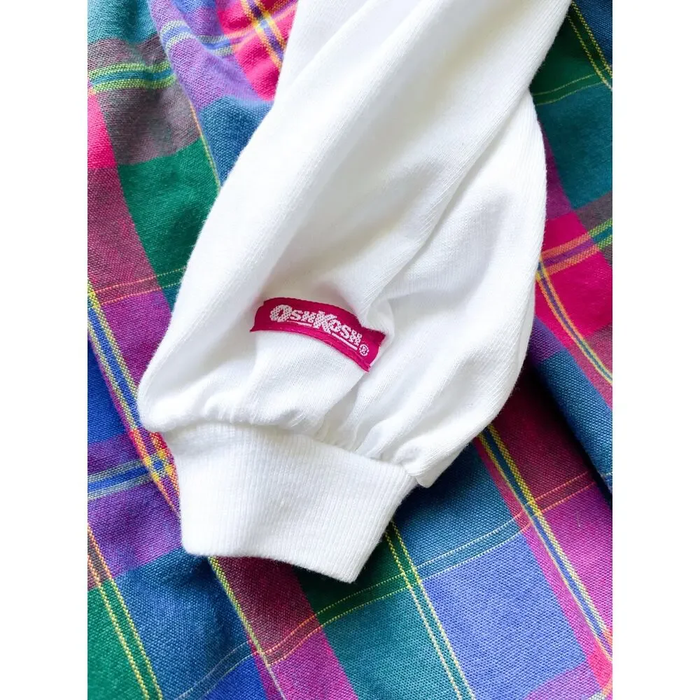 Vintage OshKosh B'Gosh Made in the USA Plaid Dress and White Long Sleeve Size 6